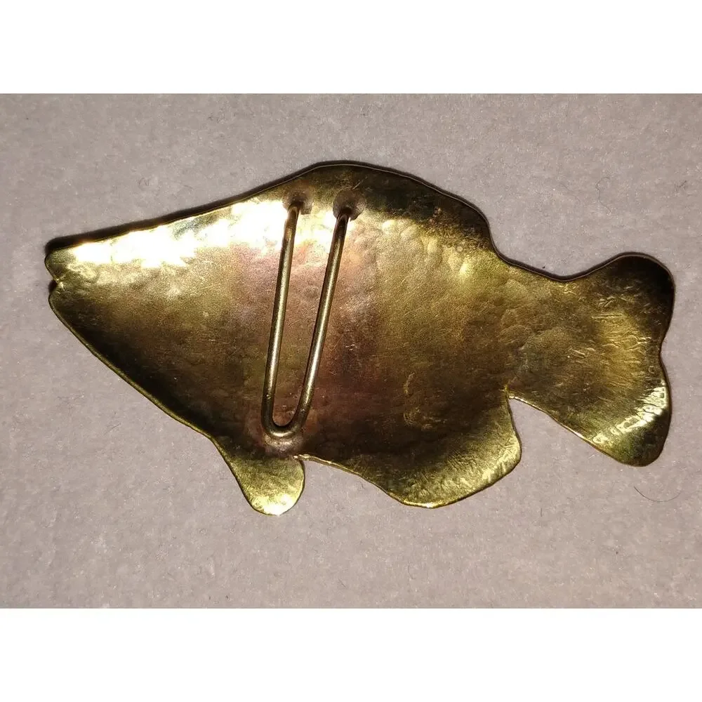 Vintage Gold Tone Figural Fish Belt Buckle 3.25